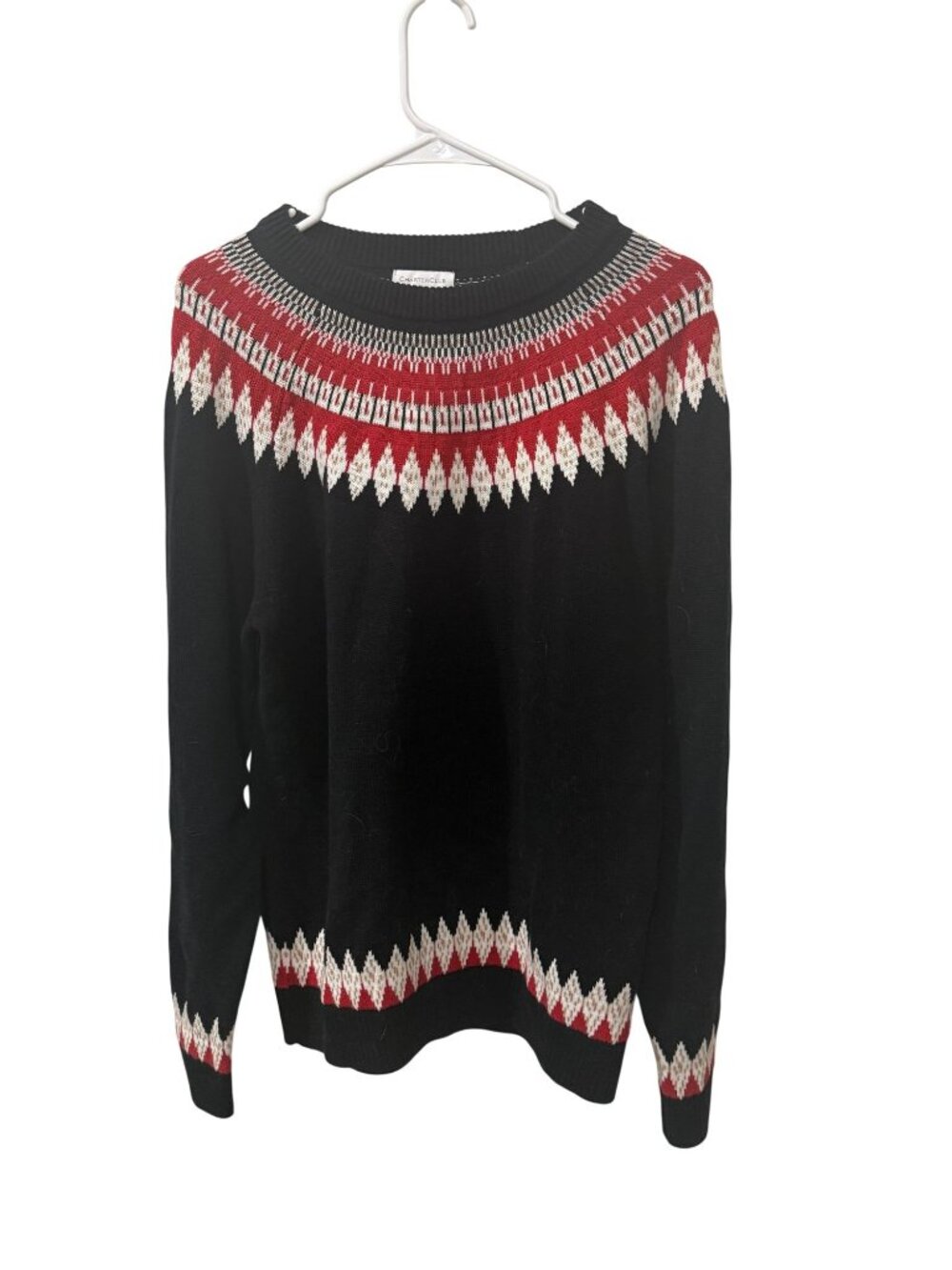 Charter Club Fair Isle Knit Sweater Black Red White Holday sweater menslarge